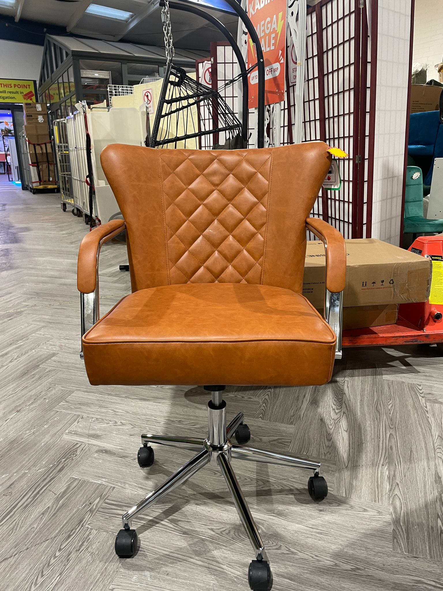 PU Leather Height Adjustable Swivel Office Chairs with Armrests and Wheels Brown