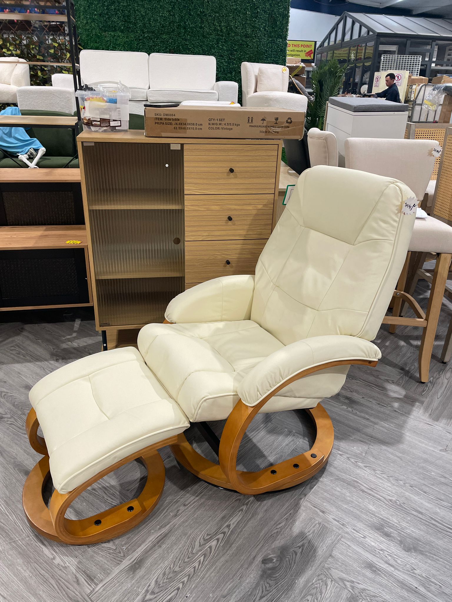 Executive Office Reclining Chair with Footstool Beige