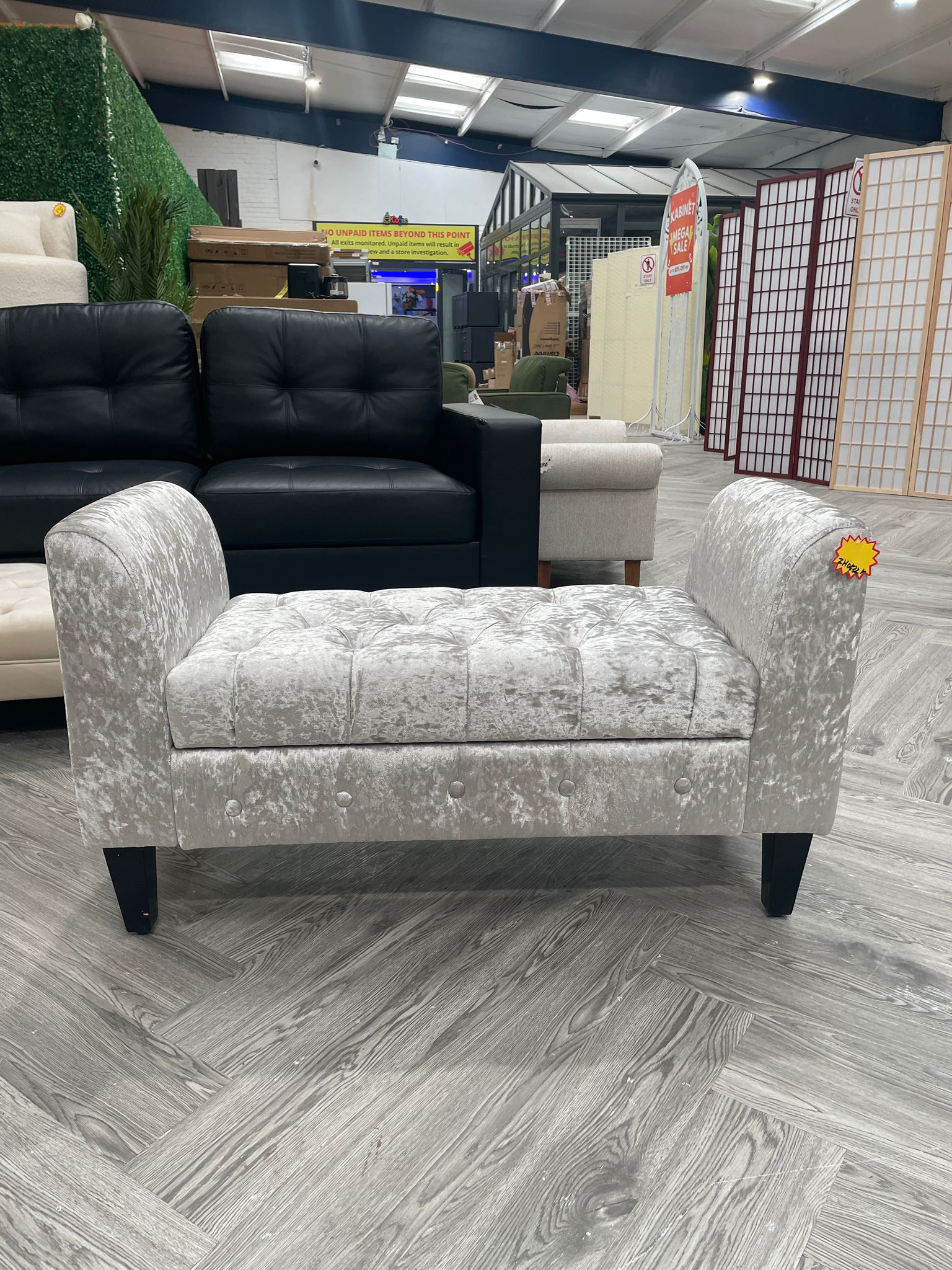 Silver Dark Grey Velvet Storage Bench Ottoman Chaise Pouffe Stool