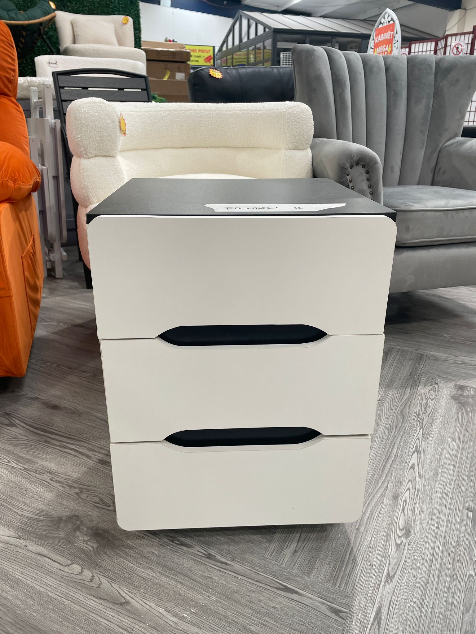 Bedside Table with 3 Drawers and Black Base White