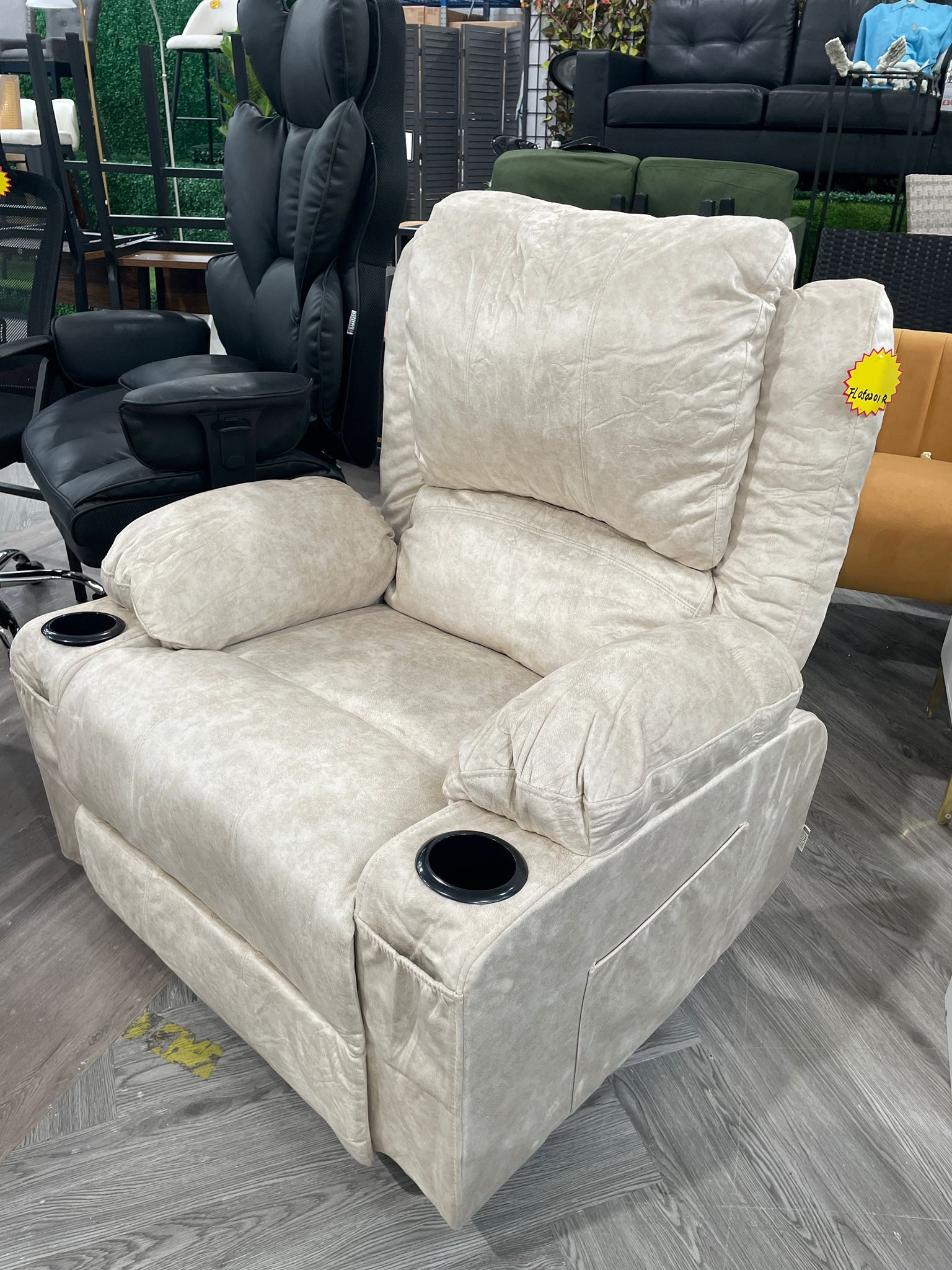 PU Leather Electric Recliner Chair with Heating and Massage Function Beige