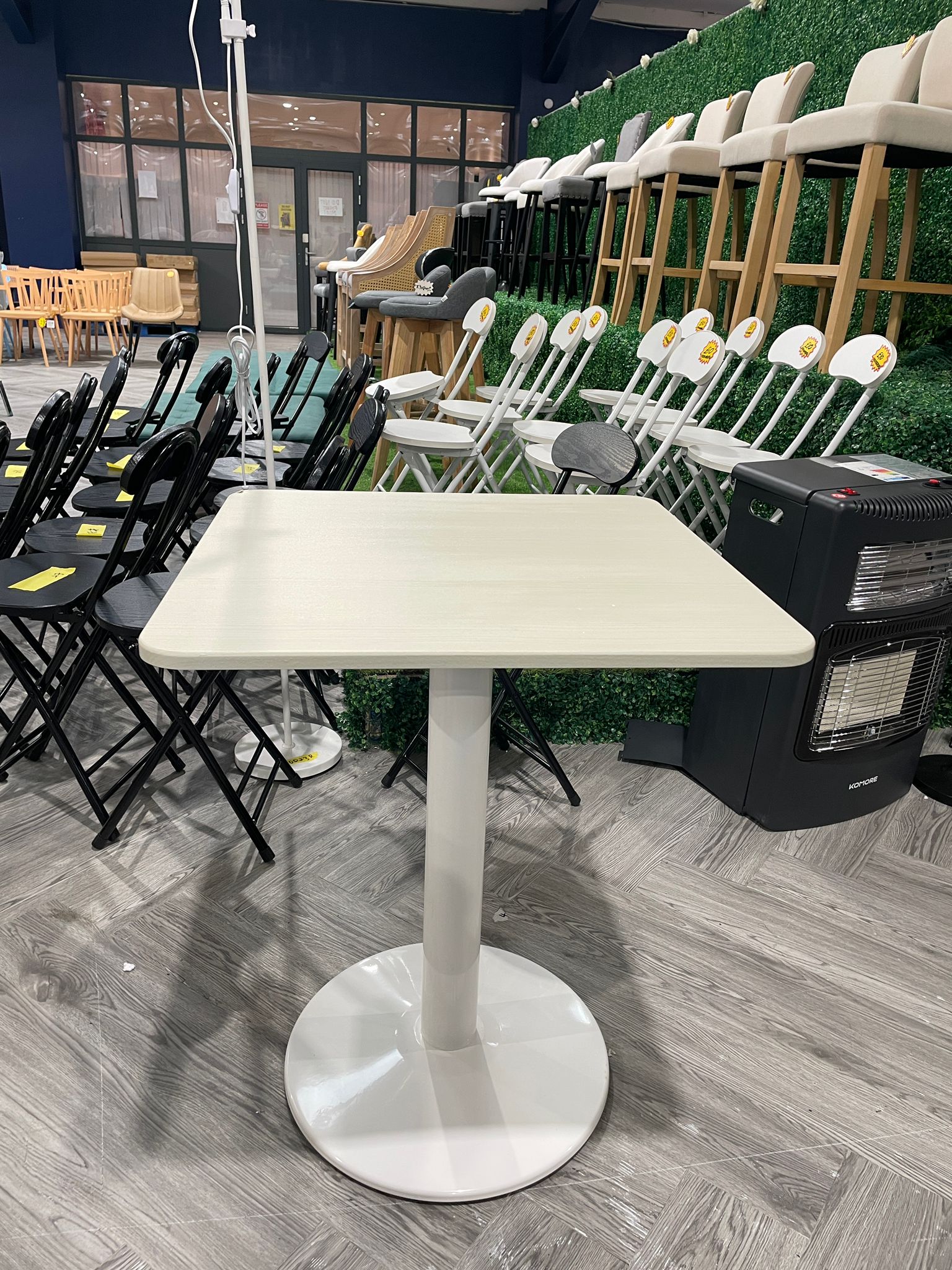 White Square Cafe Table with Metal Base White