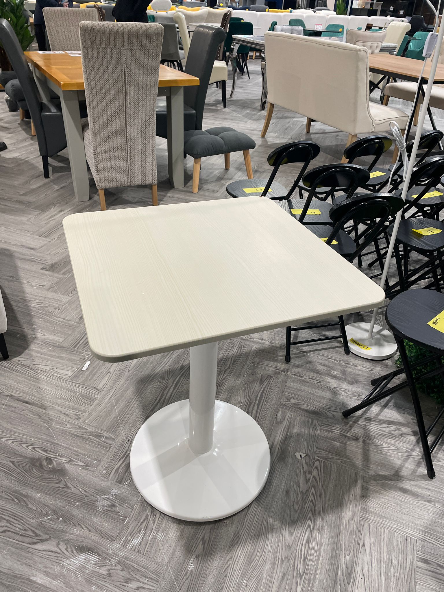 White Square Cafe Table with Metal Base White