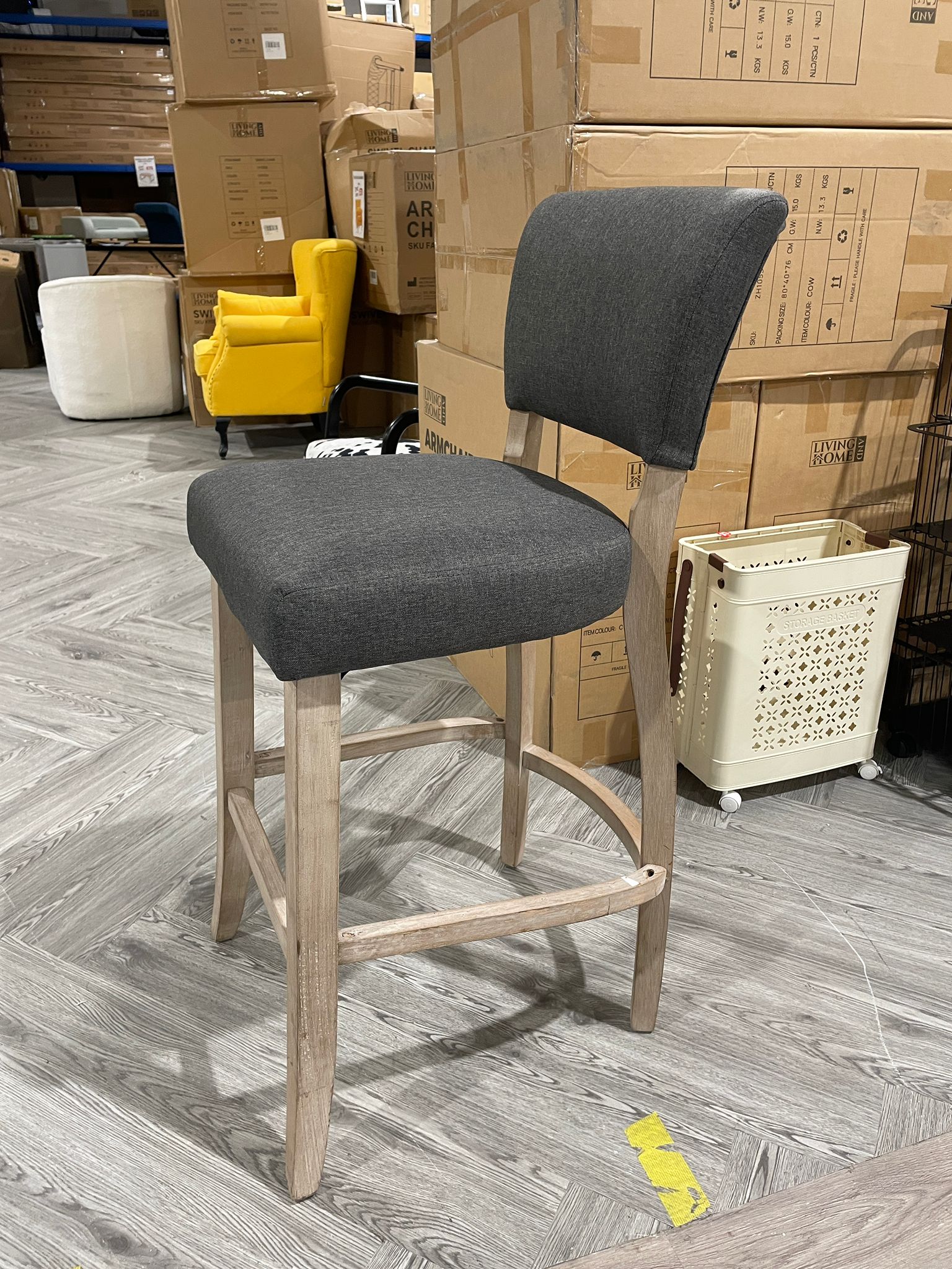 Modern Linen Bar Stools with Wooden Legs Grey 1PC