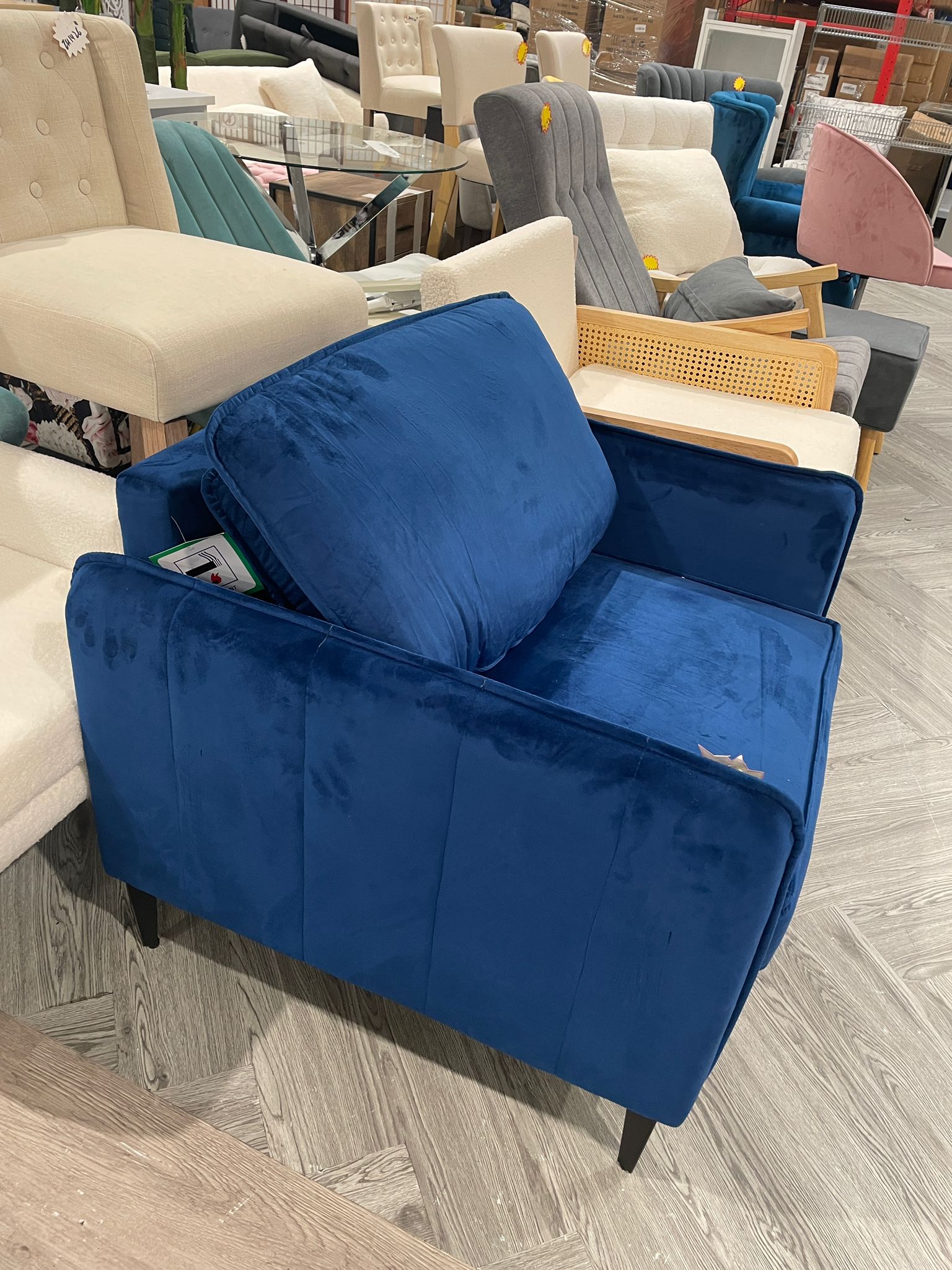 Fleece Single Sofa Armchair with Metal Legs Blue