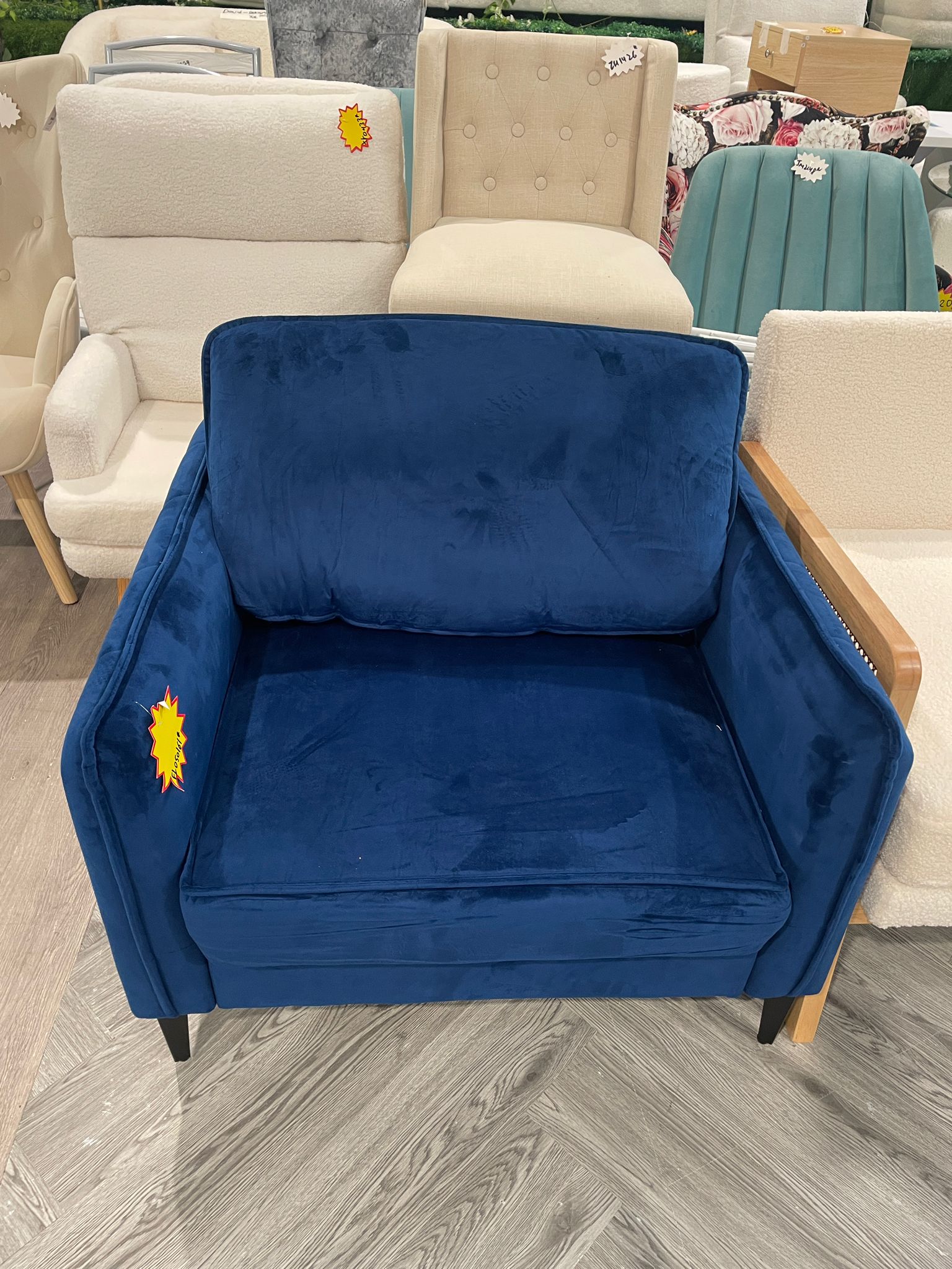 Fleece Single Sofa Armchair with Metal Legs Blue