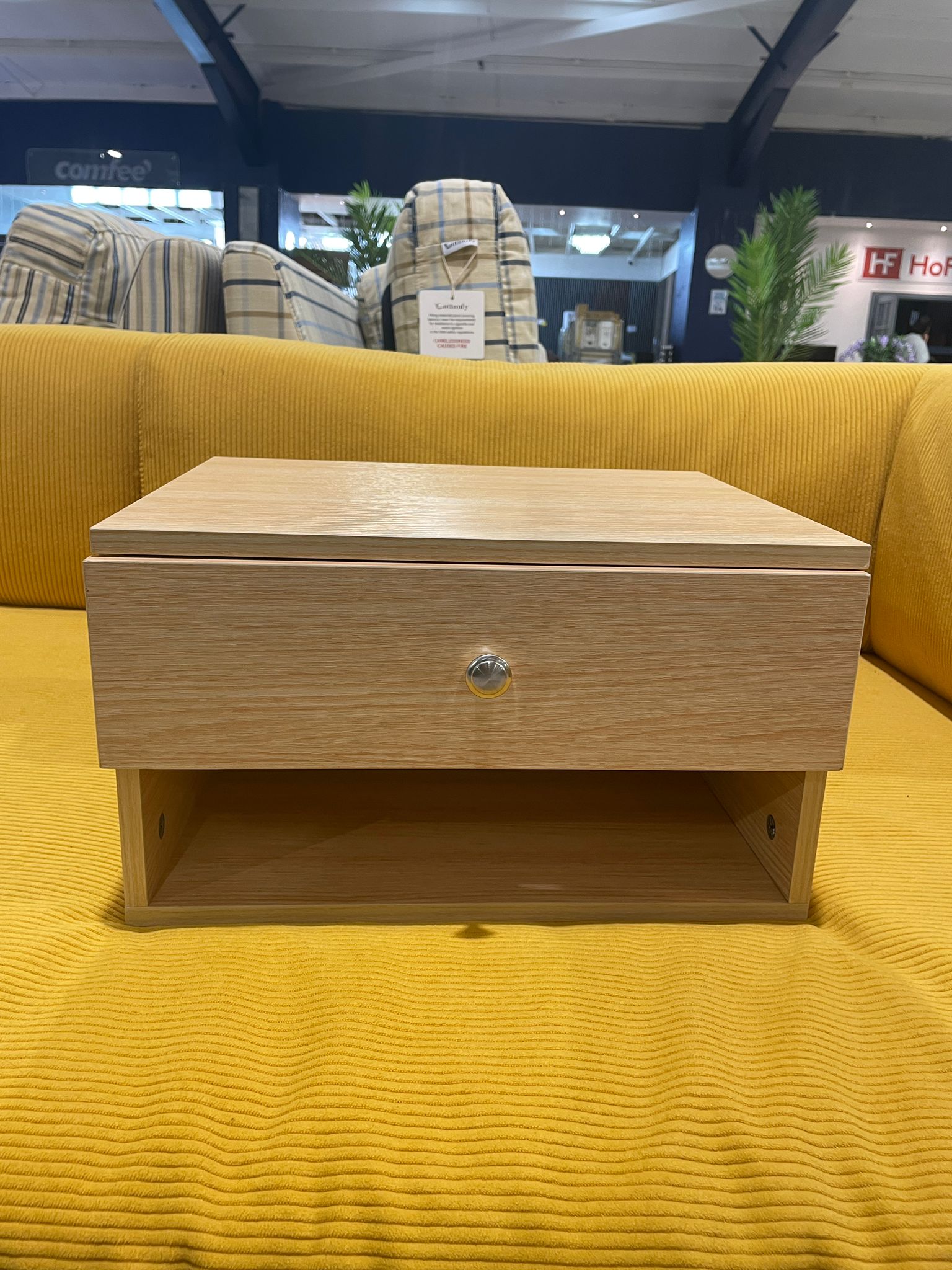 Wall Mounted Wooden Bedside Table with One Drawer Brown