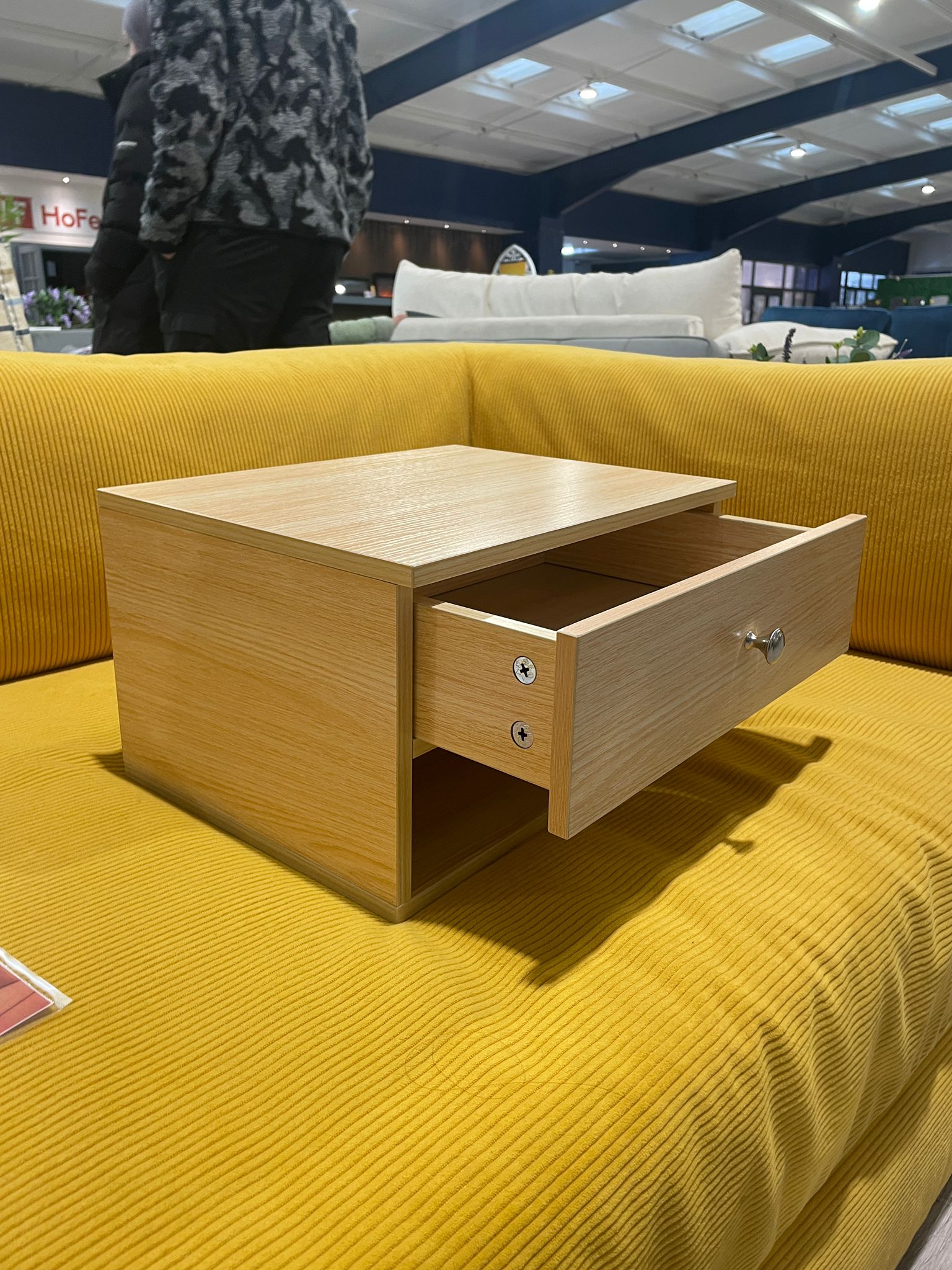 Wall Mounted Wooden Bedside Table with One Drawer Brown