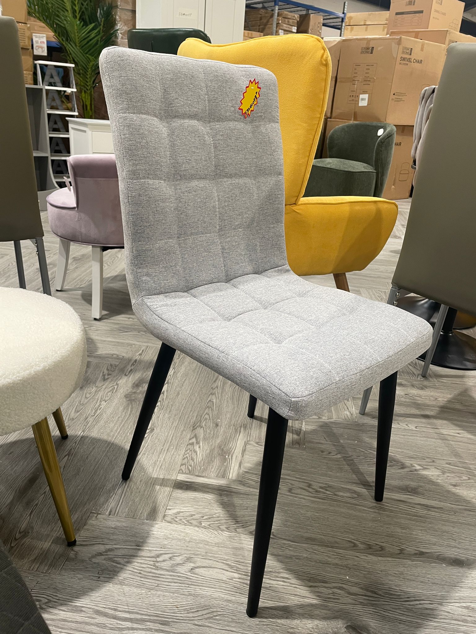 Linen Tufted Modern Armless Dining Chair with Metal Legs Grey 1PC