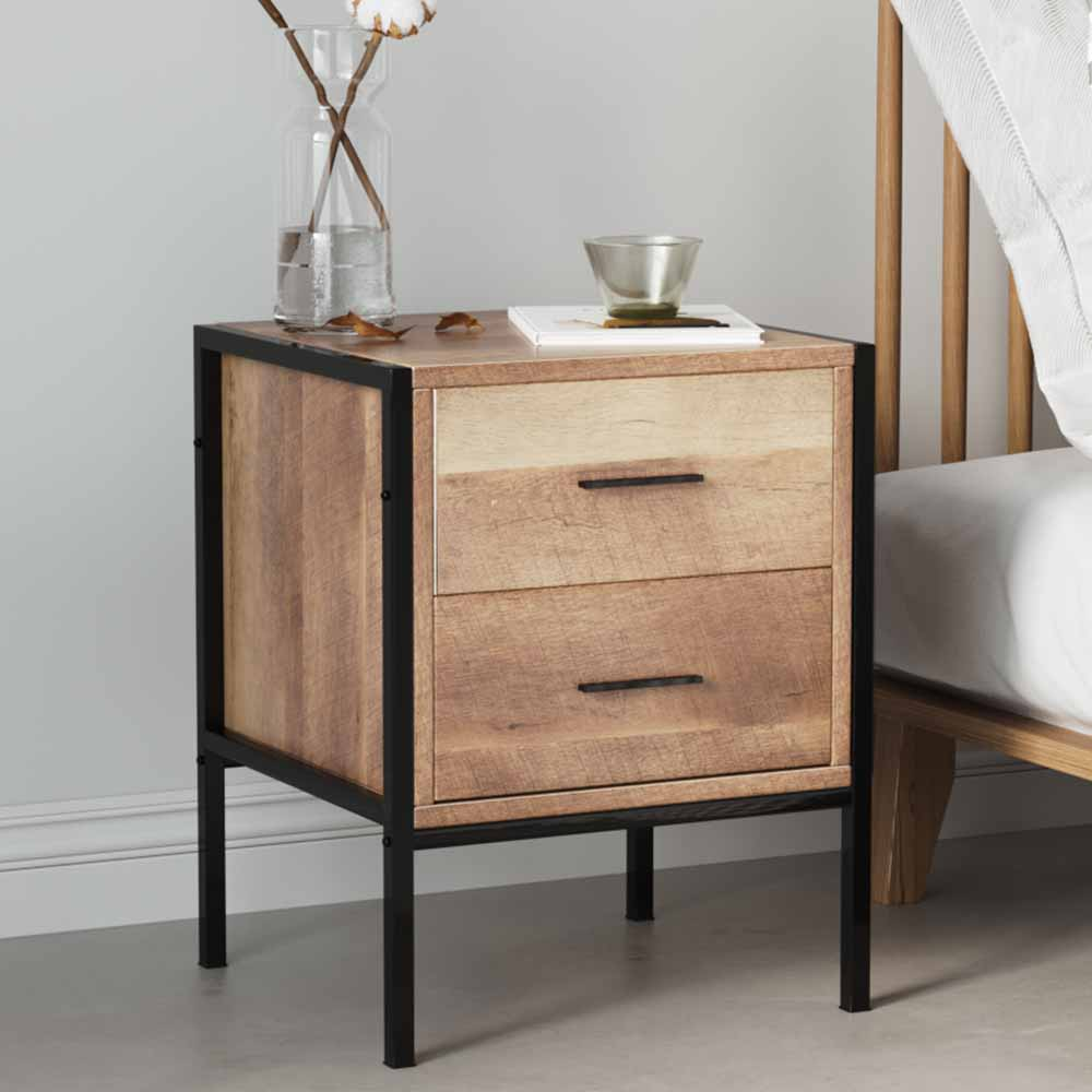 New Mid-Century Two Drawers Wooden Nightstand Sofa Side Table
