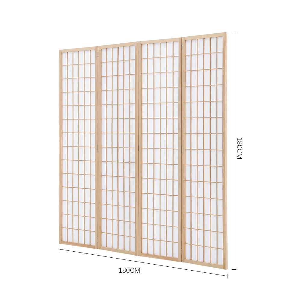 4-Panel Solid Wood Folding Room Divider Screen Natural