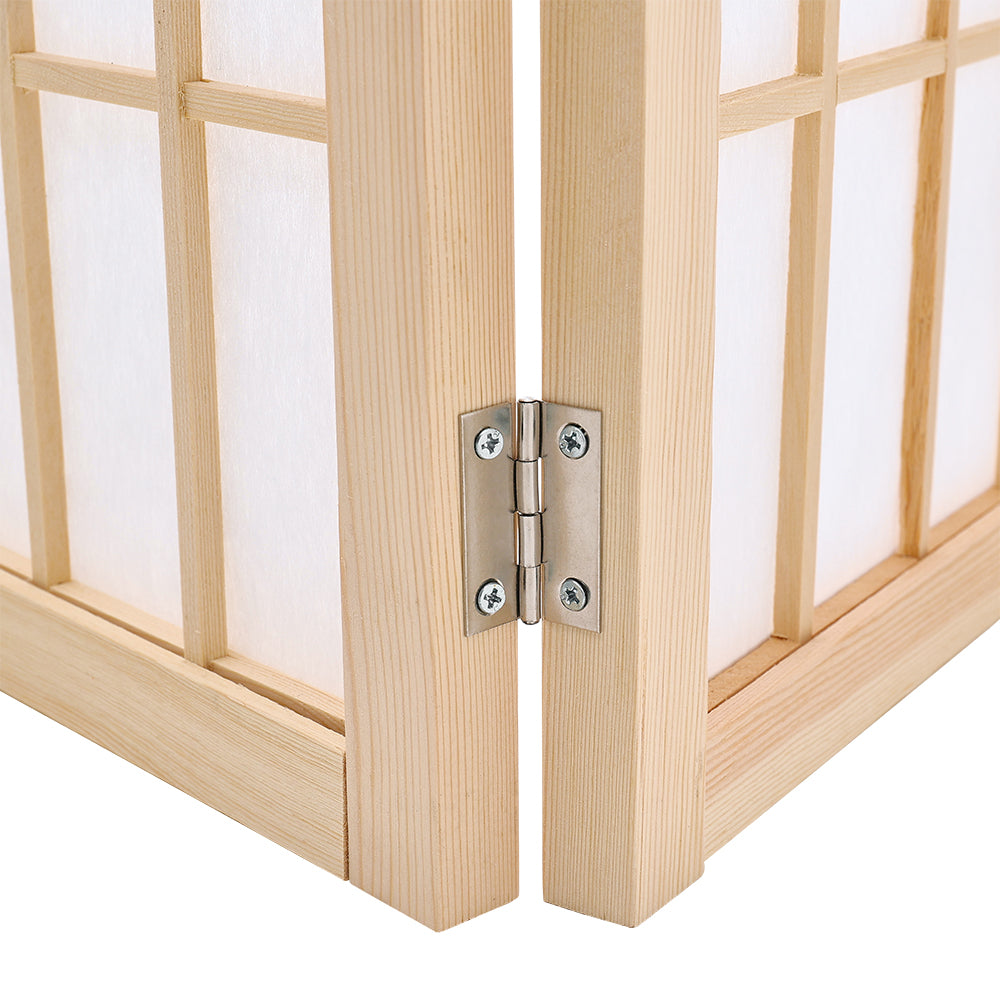 4-Panel Solid Wood Folding Room Divider Screen Natural