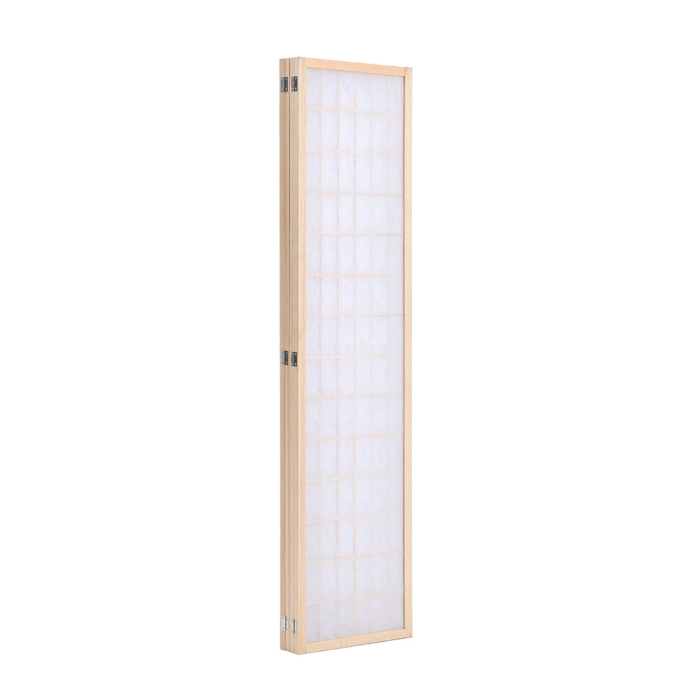 4-Panel Solid Wood Folding Room Divider Screen Natural