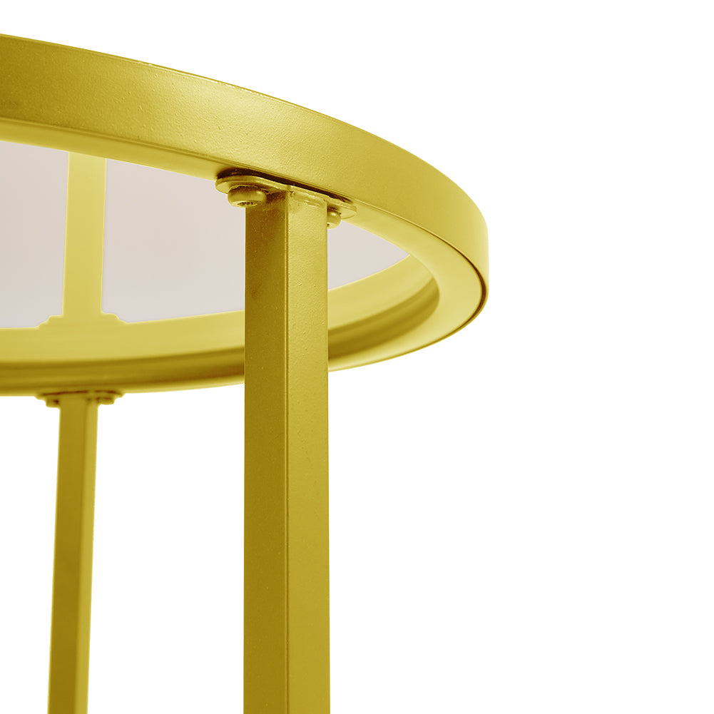 New Tea Glass Round Golden Framed Nesting Coffee Table Set of 2 Side Table