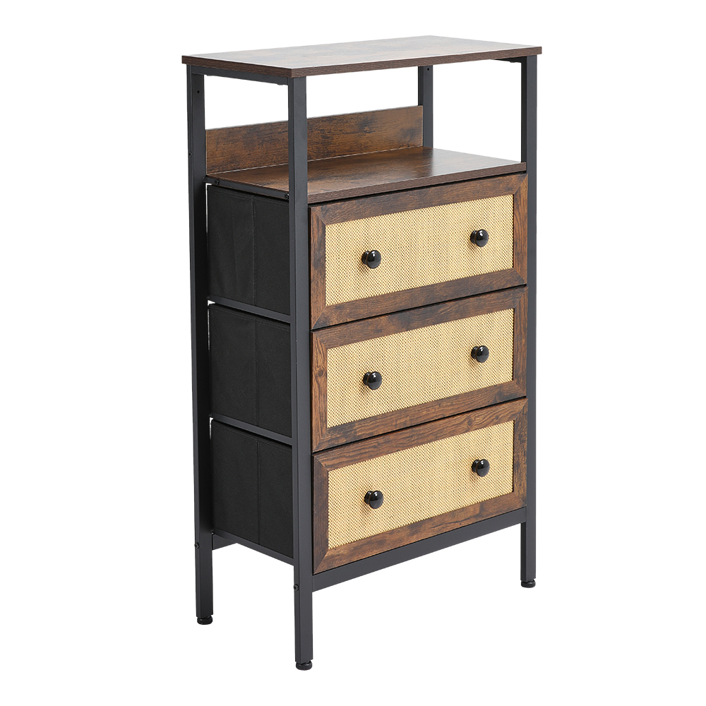 New 3 Drawer Rustic Rattan Storage Cabinet with Shelf