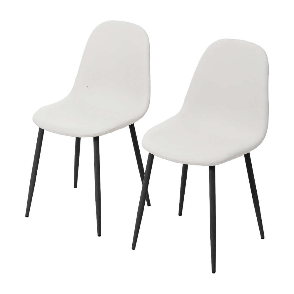 New White PU Leather Dining Chair with Black Metal Legs 1PC