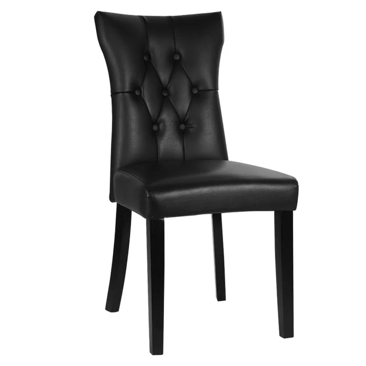 New Black Leather High Backrest Dining Chair Set of 2