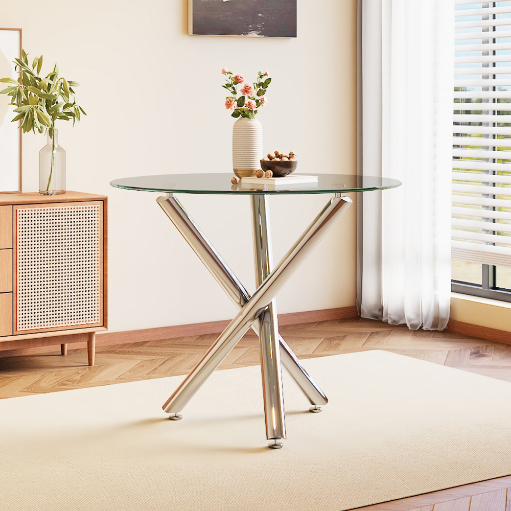 New Tempered Glass Crossover Round Dining Table
