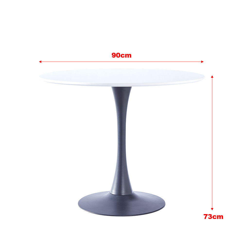 New Modern White Round Wooden Table with Metallic Black Base