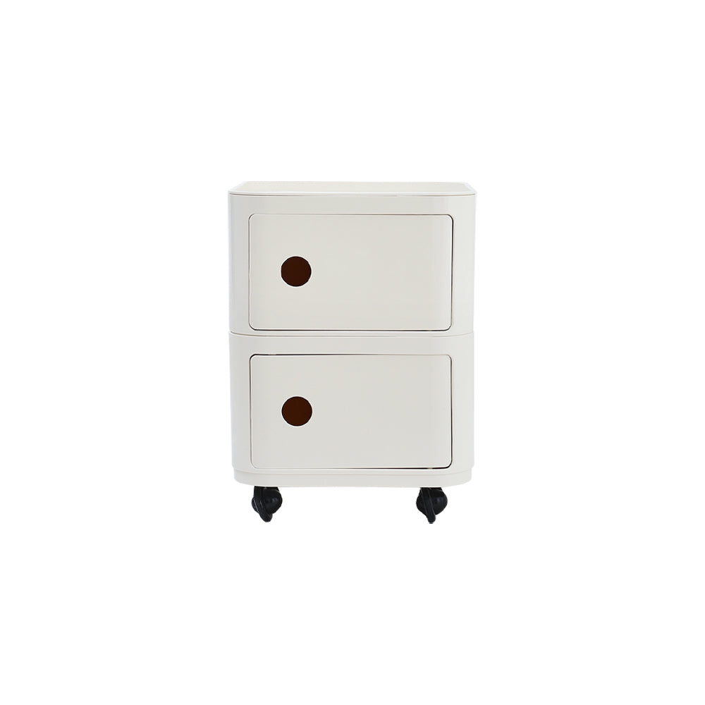 New Square 2 Tier Plastic Storage Drawer Unit with Wheels Cream White