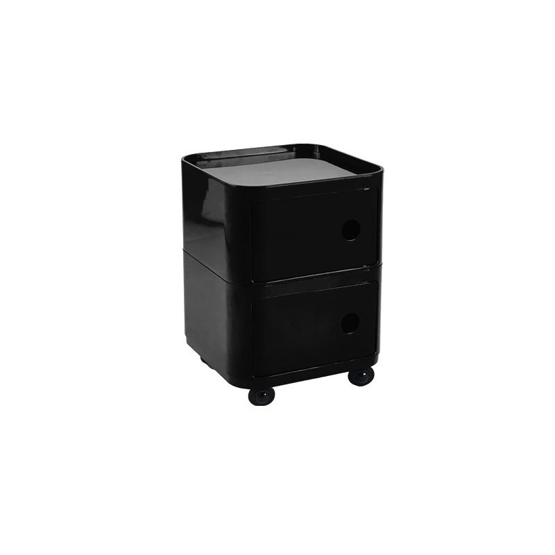 New Square 2 Tier Plastic Storage Drawer Unit with Wheels Black