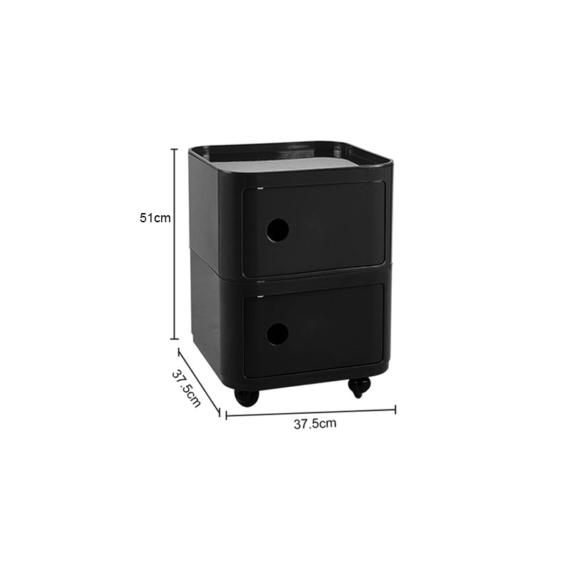 New Square 2 Tier Plastic Storage Drawer Unit with Wheels Black