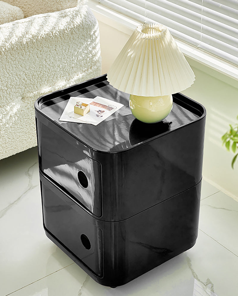 New Square 2 Tier Plastic Storage Drawer Unit with Wheels Black