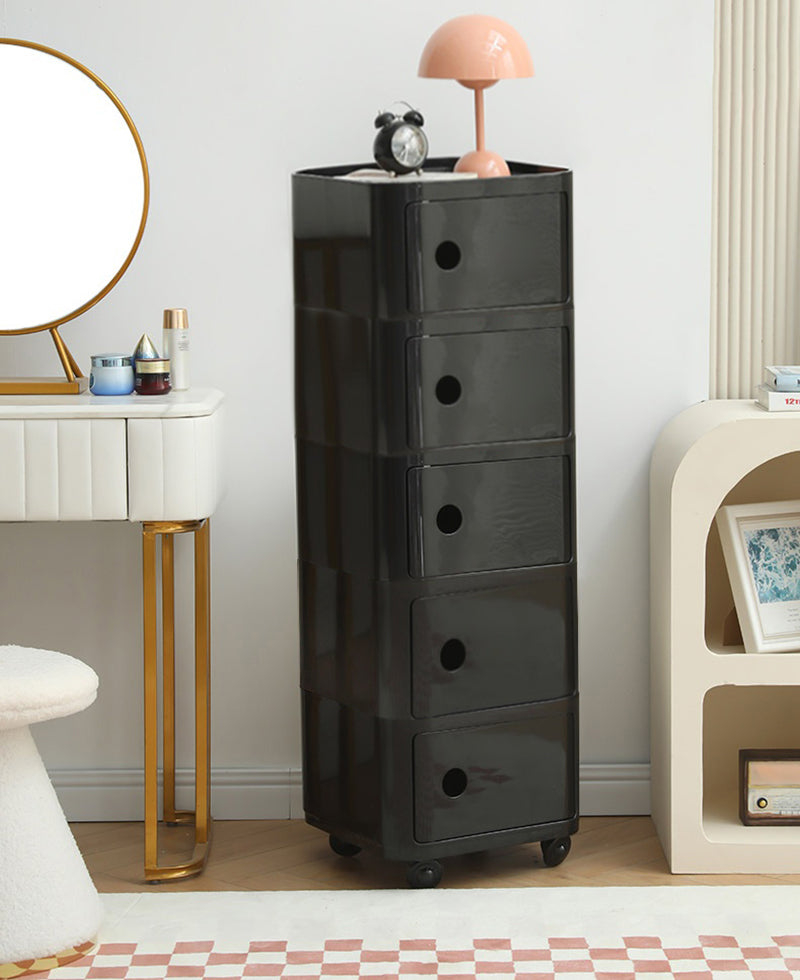 New Square 5 Tier Plastic Storage Drawer Unit with Wheels Black