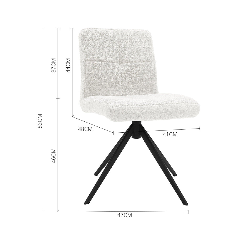 New Set of 2 Teddy Upholstered Armless Dining Chairs with Metal Legs White