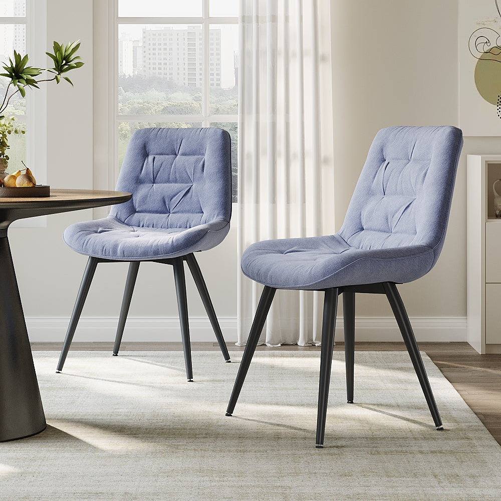 New Set of 2 Teddy Fleece Upholstered Dining Chairs Grey with Black Metal Legs