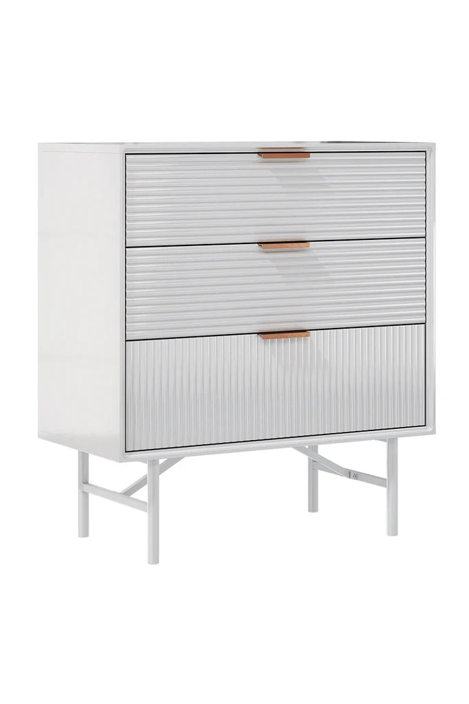 New White Wavy Grain Striped Chest of Drawers Storage Cabinet