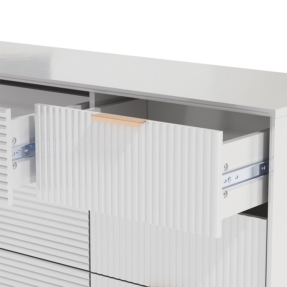 New White Wavy Grain Striped Chest of Drawers Sideboard