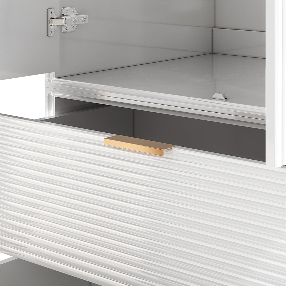 New White Wavy Grain Striped Wardrobe Storage Cabinet