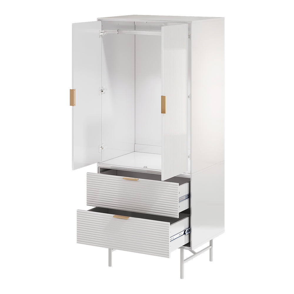 New White Wavy Grain Striped Wardrobe Storage Cabinet