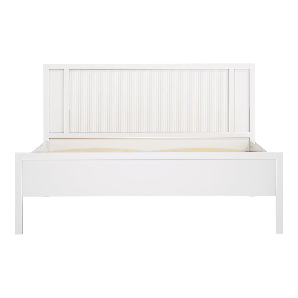 White Wavy Grain Striped Dual Row Wooden Bed Frame