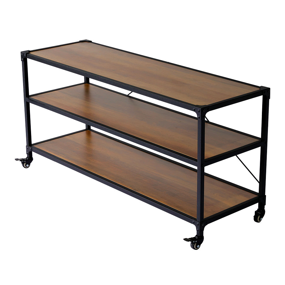New Metal Frame 3 Tier Wooden Shelving Unit Storage Rack with Wheels