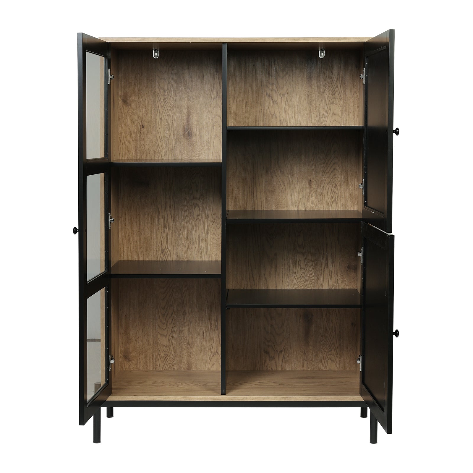 Black Woven Wicker Straw Doors Storage Cabinet