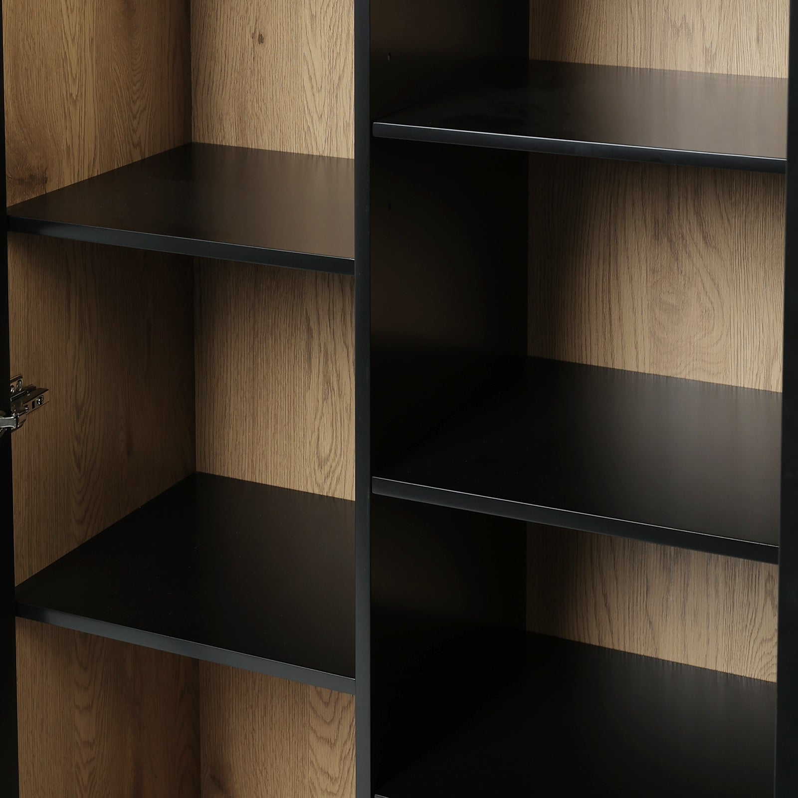 Black Woven Wicker Straw Doors Storage Cabinet