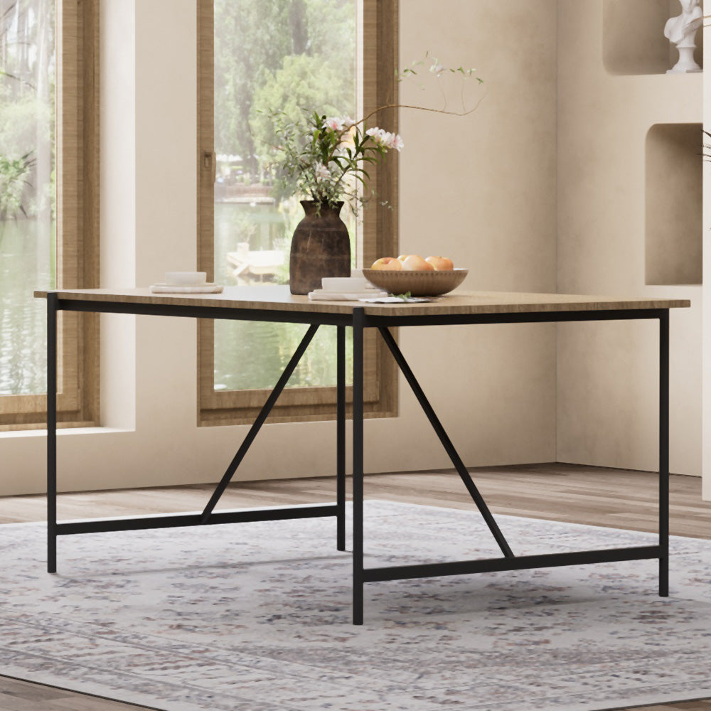 New Black Woven Wicker Wooden Dining Table