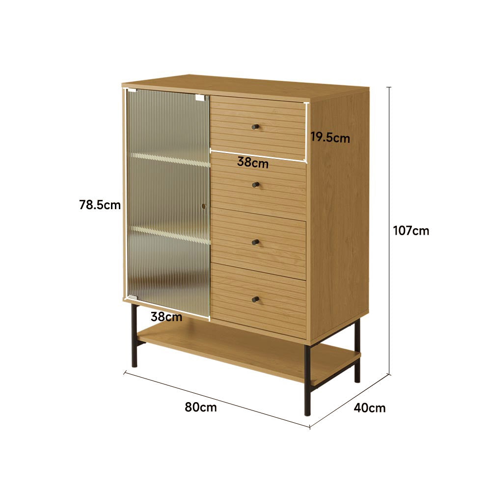 New Wood Grain 4 Drawer Chest Cabinet with Door