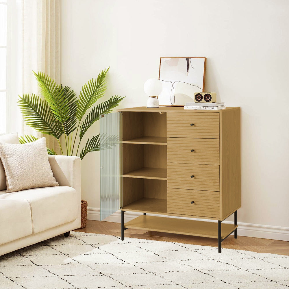 New Wood Grain 4 Drawer Chest Cabinet with Door