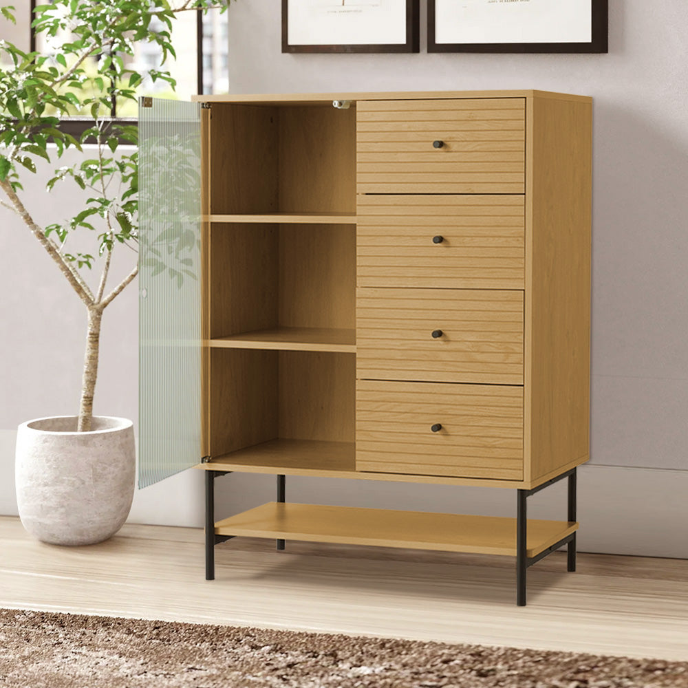 New Wood Grain 4 Drawer Chest Cabinet with Door