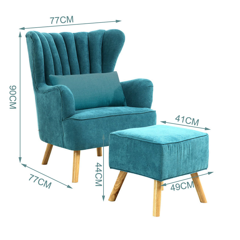 New Faux Wool Upholstered Armchair and Footstool Blue