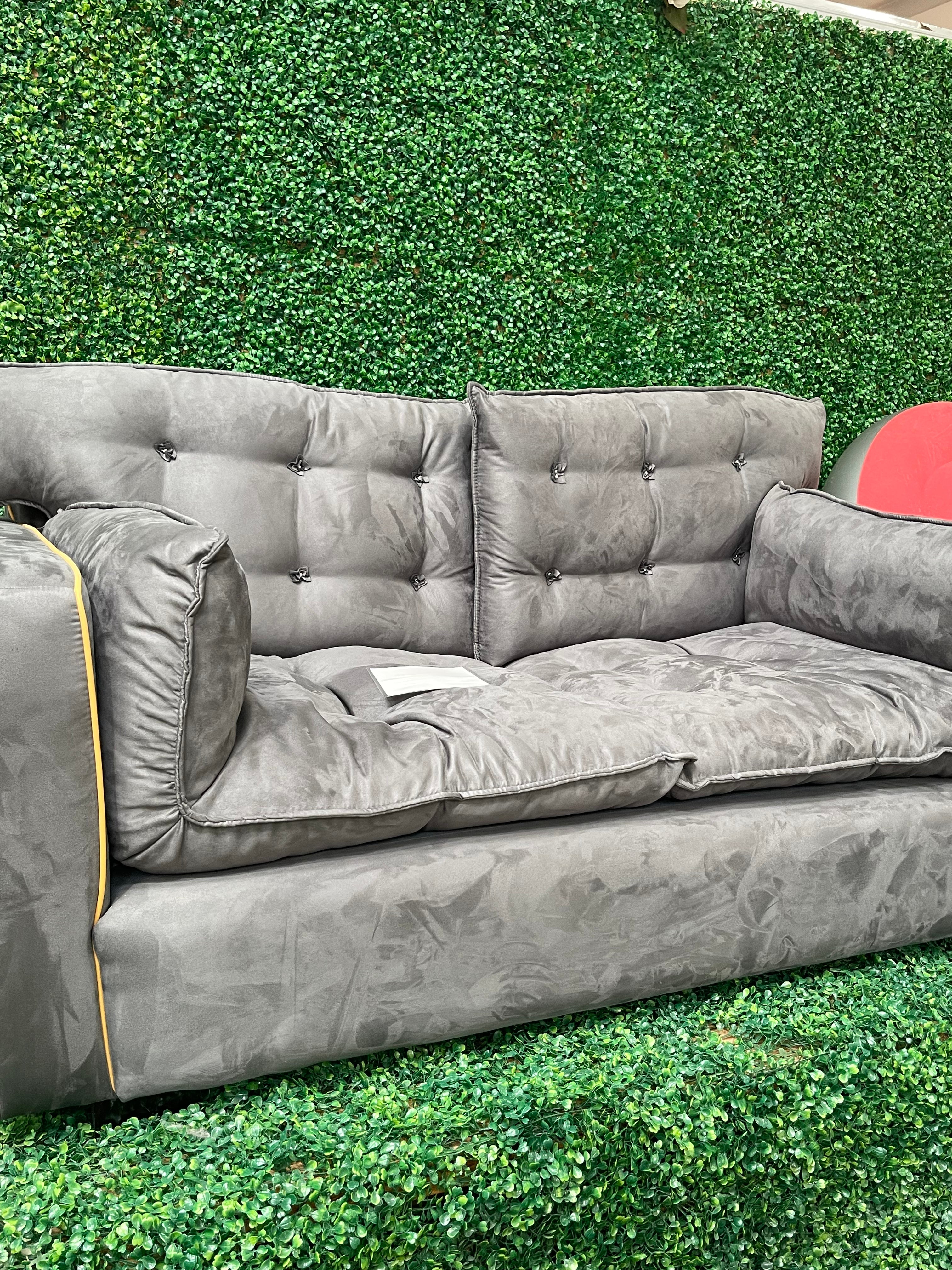 Grey 2 Seater Sofa with Button Tufted Cushions