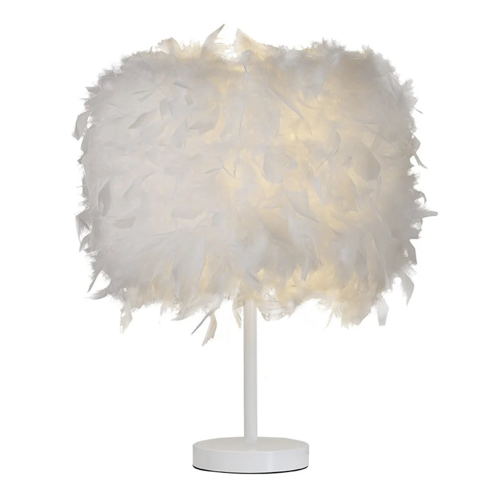 New Modern Feather Bedside Table Lamp White