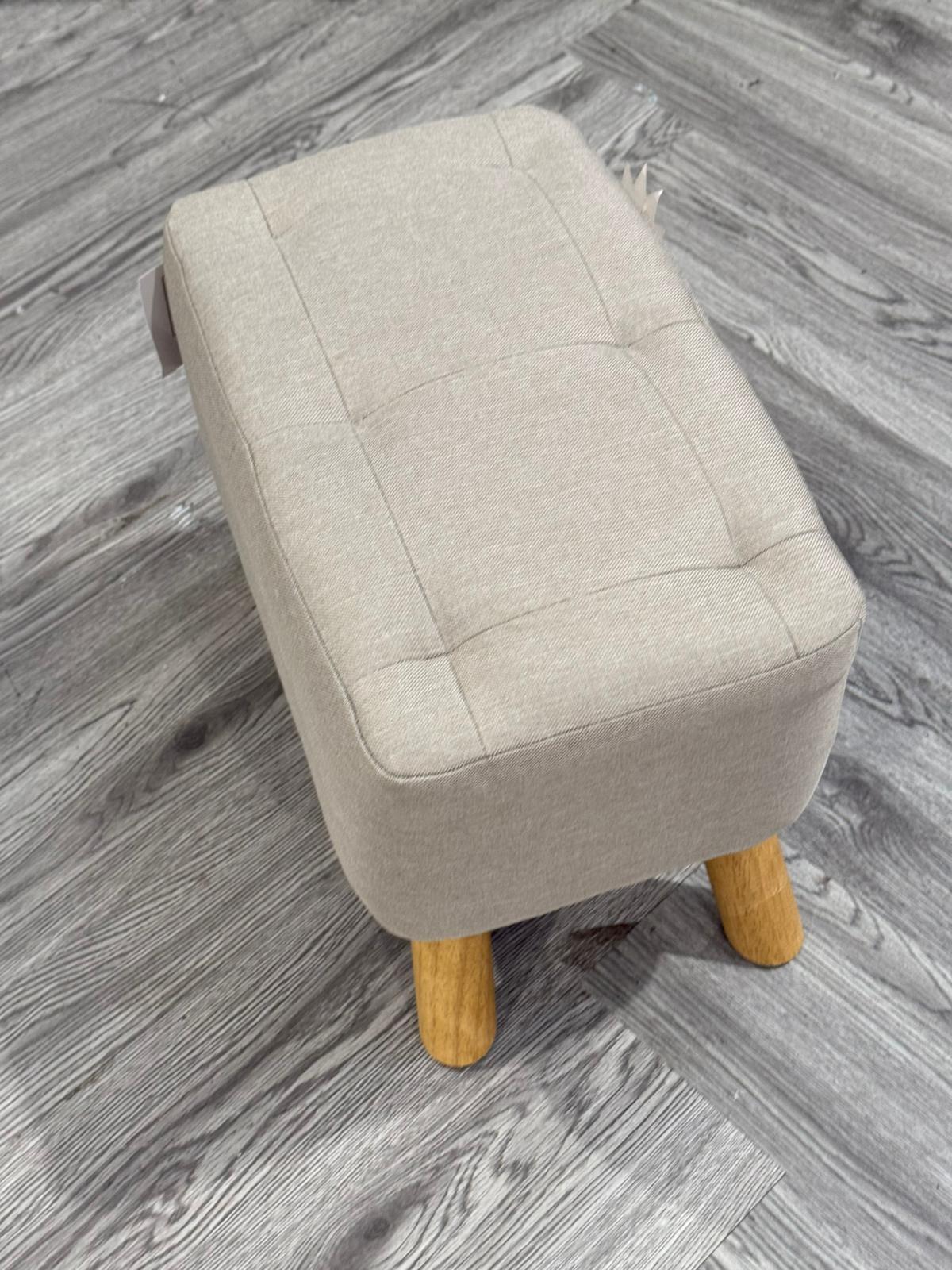Khaki Footstool with Side Pocket and Wooden Legs