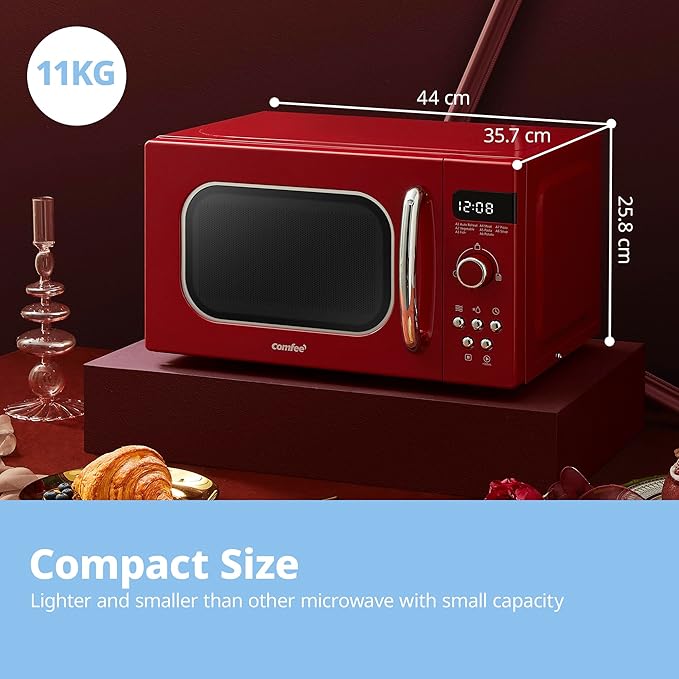 800W 20L Retro Red Microwave Oven with LED Display