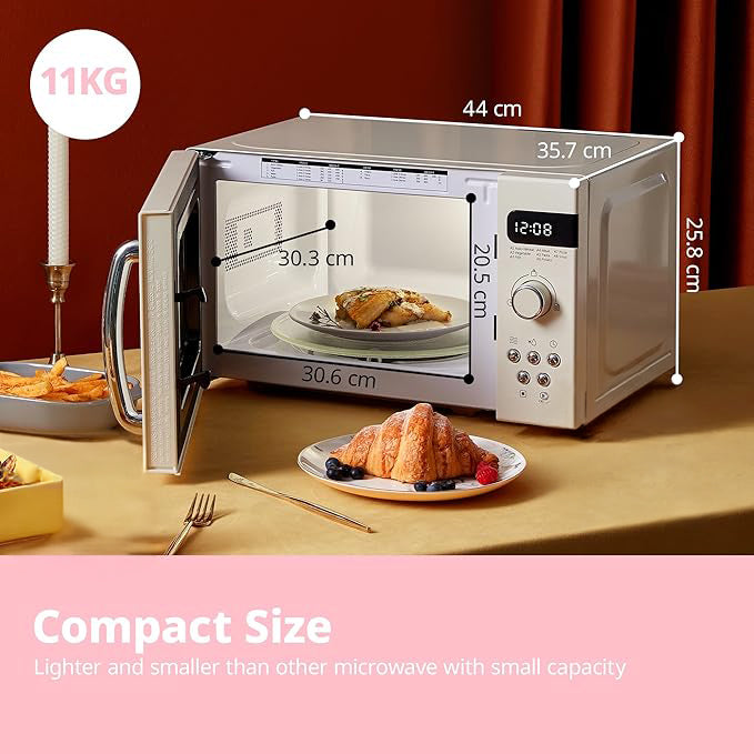 800W 20L Retro Cream Microwave Oven with LED Display