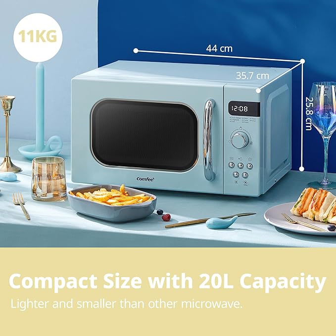 800W 20L Retro Pastel Green Microwave Oven with LED Display