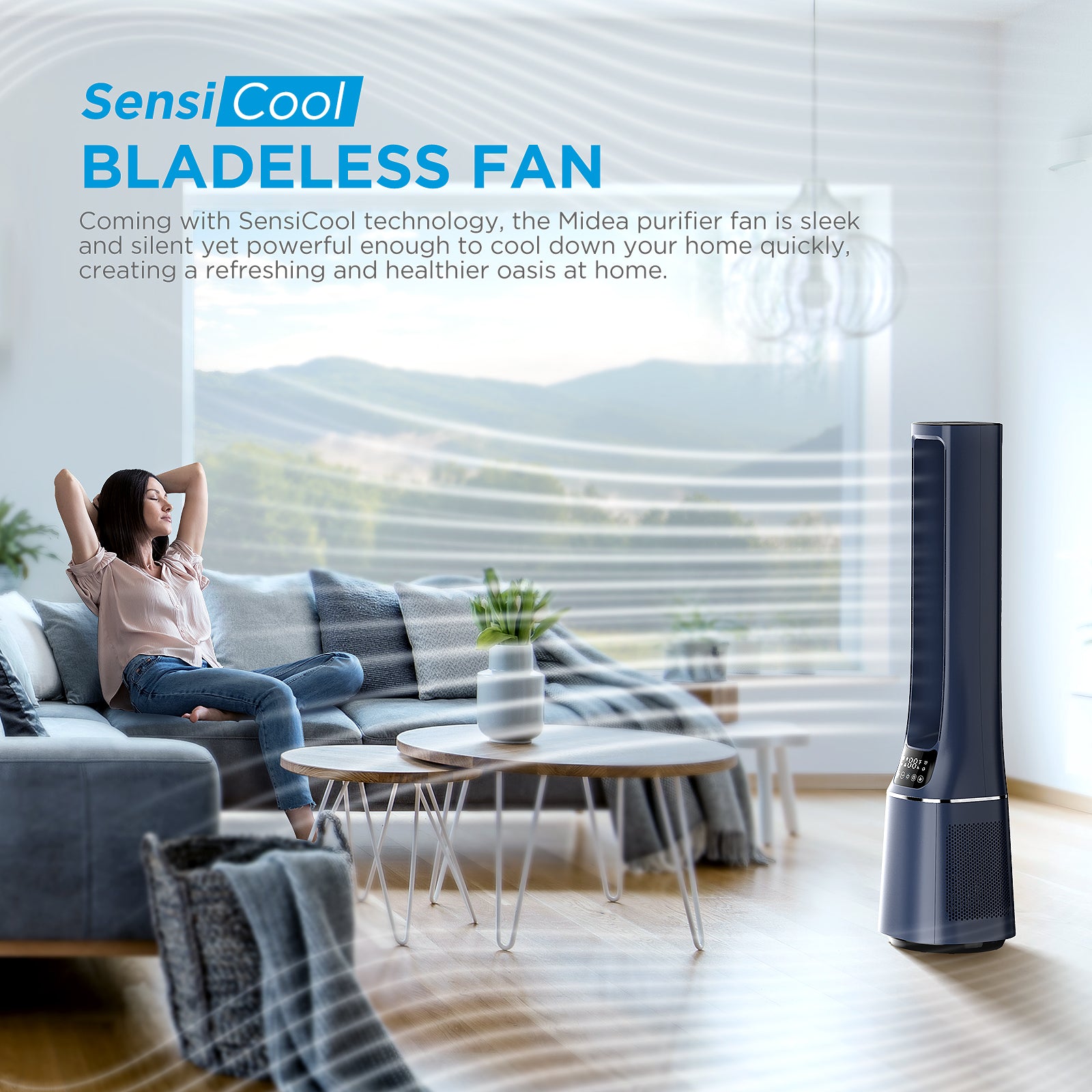 2-in-1 Black Bladeless Tower Fan with HEPA Filter